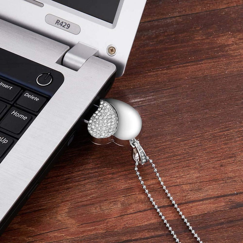 GARRULAX USB Flash Drive, Diamond Heart 8GB / 16GB / 32GB USB2.0 Waterproof USB Memory Stick Date Storage Pendrive Thumb Drives (32GB, Silver Heart) - Image 4